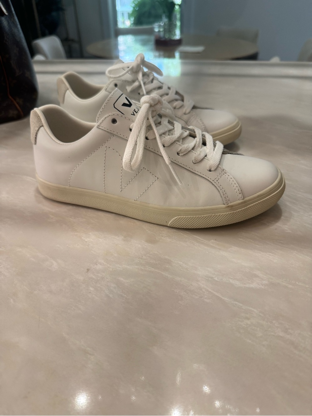 Veja White Leather Sneakers with Cream Soles